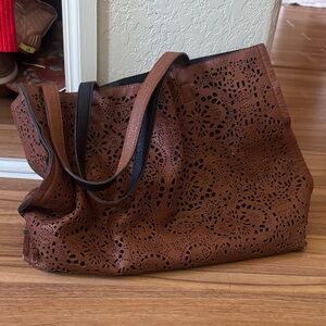 Brown Laser-Cut Tote Bag